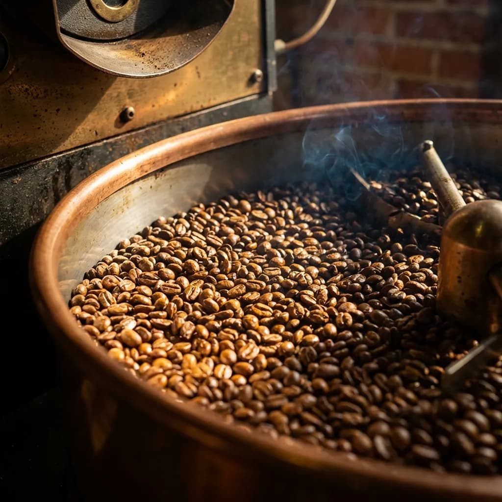 Coffee beans in roaster