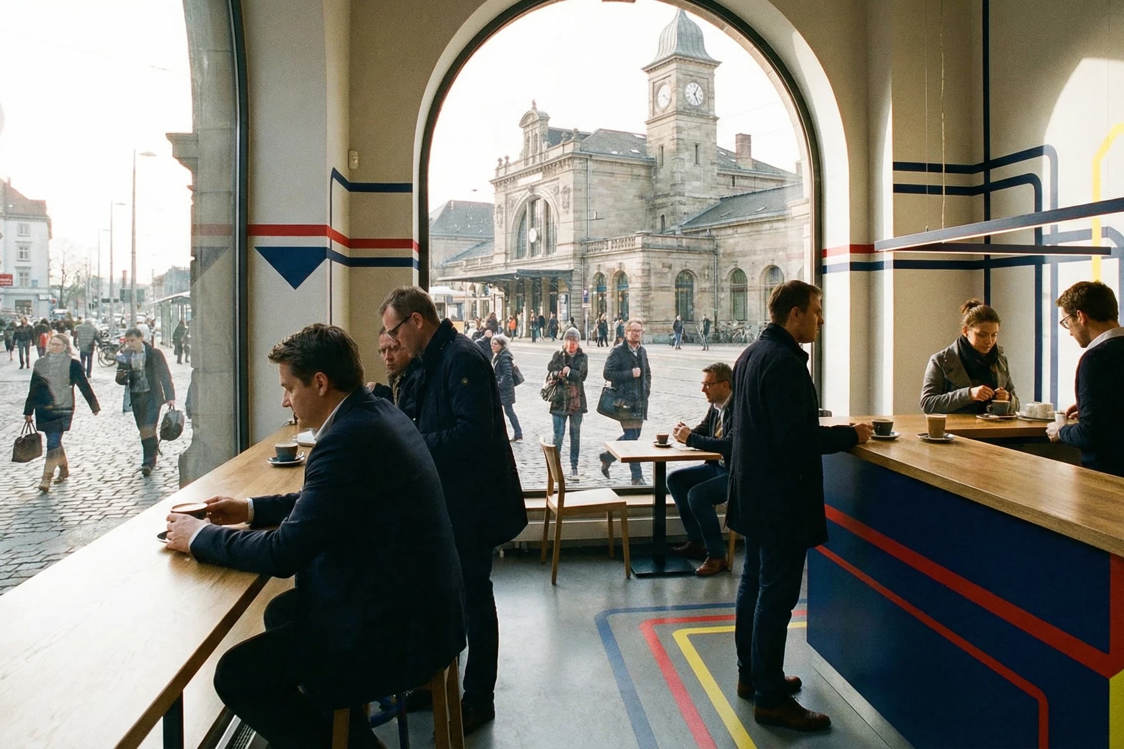 Fensterplatz in der Espresso-Bar mit Blick auf die Straße