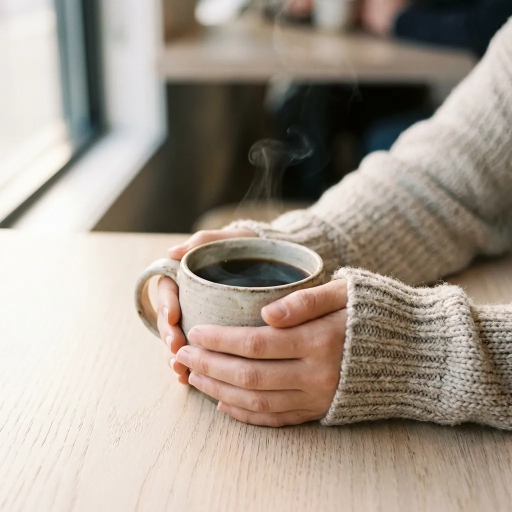 Hands holding ceramic cup