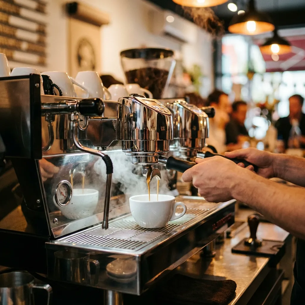 Espresso machine in action